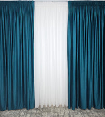 Set Giorgio: Perdea Voal Premium Si Draperie Catifea Turcoaz