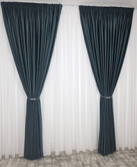 Set Como: Perdea Voal Premium Si Draperie Catifea Verde Onix