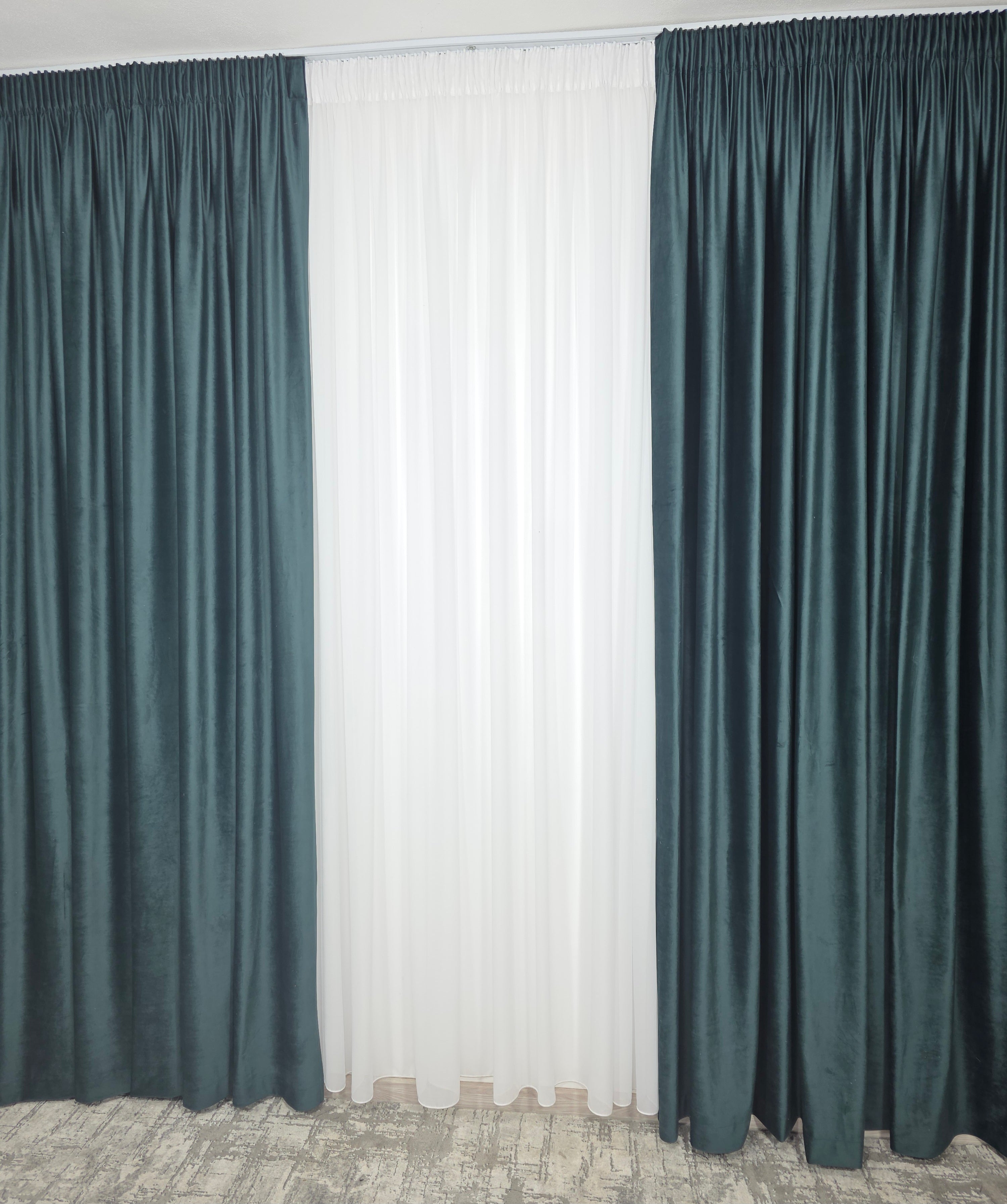 Set Como: Perdea Voal Premium Si Draperie Catifea Verde Onix