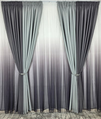 Set Ken: perdea bamboo degrade gri mov si draperie in 2 culori, nuante de gri blackout 98%