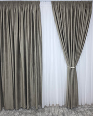 Set Turta Dulce: Perdea Voal Premium Si Draperie Catifea Cafea Cu Lapte