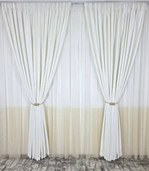 Set Blanca: perdea in doua culori alb-crem tip borangic si draperie blackout alb