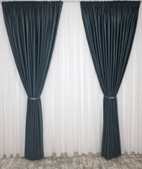 Set Como: Perdea Voal Premium Si Draperie Catifea Verde Onix