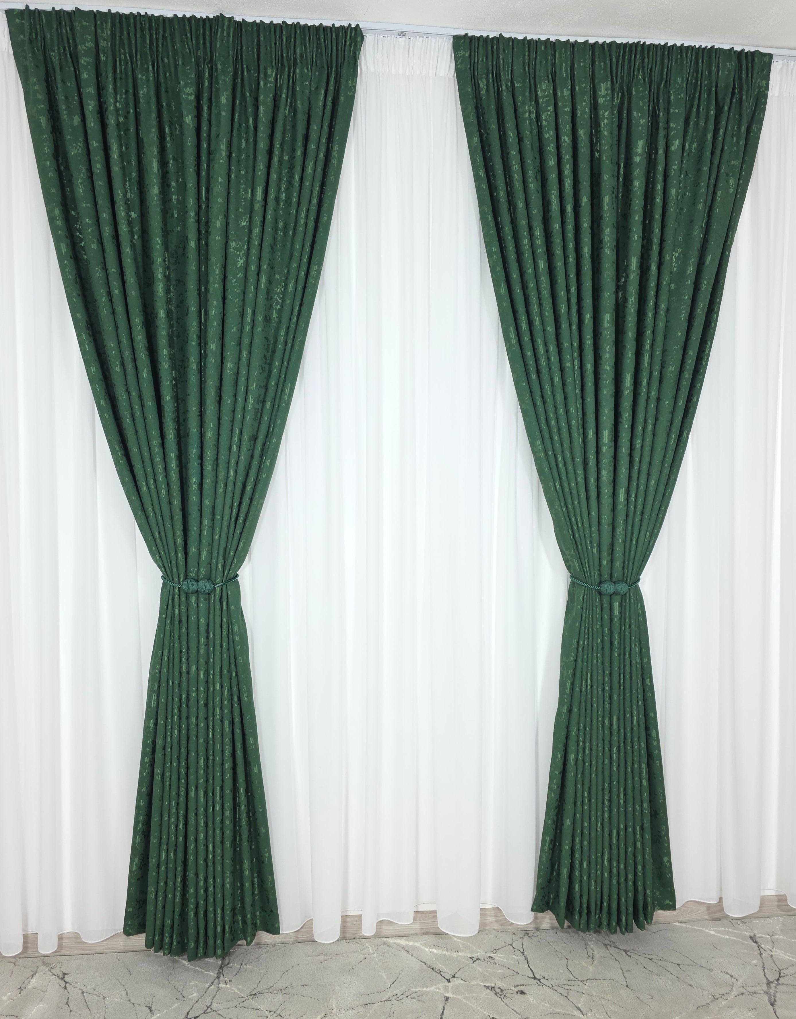 Set Los Angeles Verde Smarald: Perdea alba simpla si Draperie tip nisip
