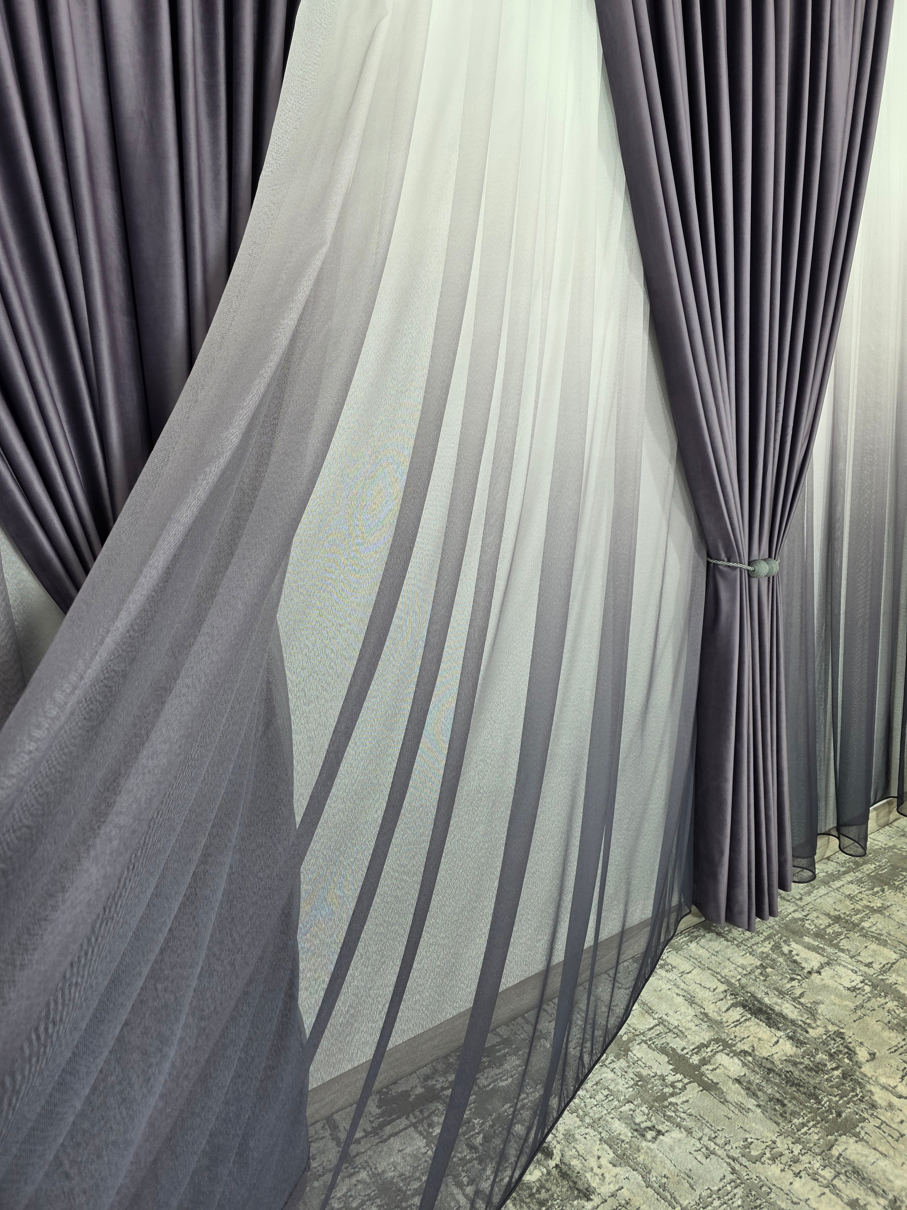 Set Rebeca: perdea bamboo degrade gri mov si draperie catifea mov blackout 98%