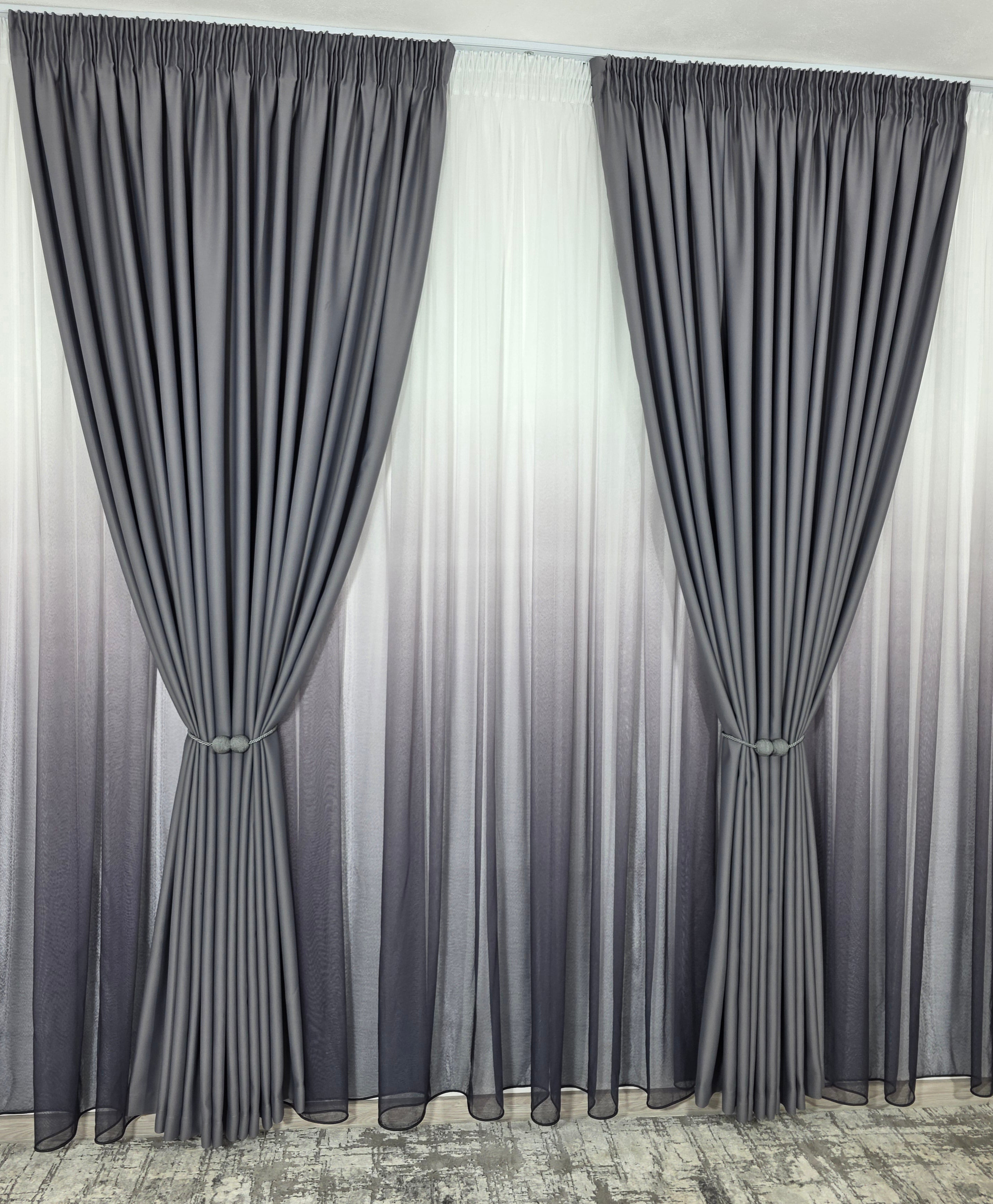 Set Hera: perdea bamboo degrade gri mov si draperie simpla gri inchis blackout 98%