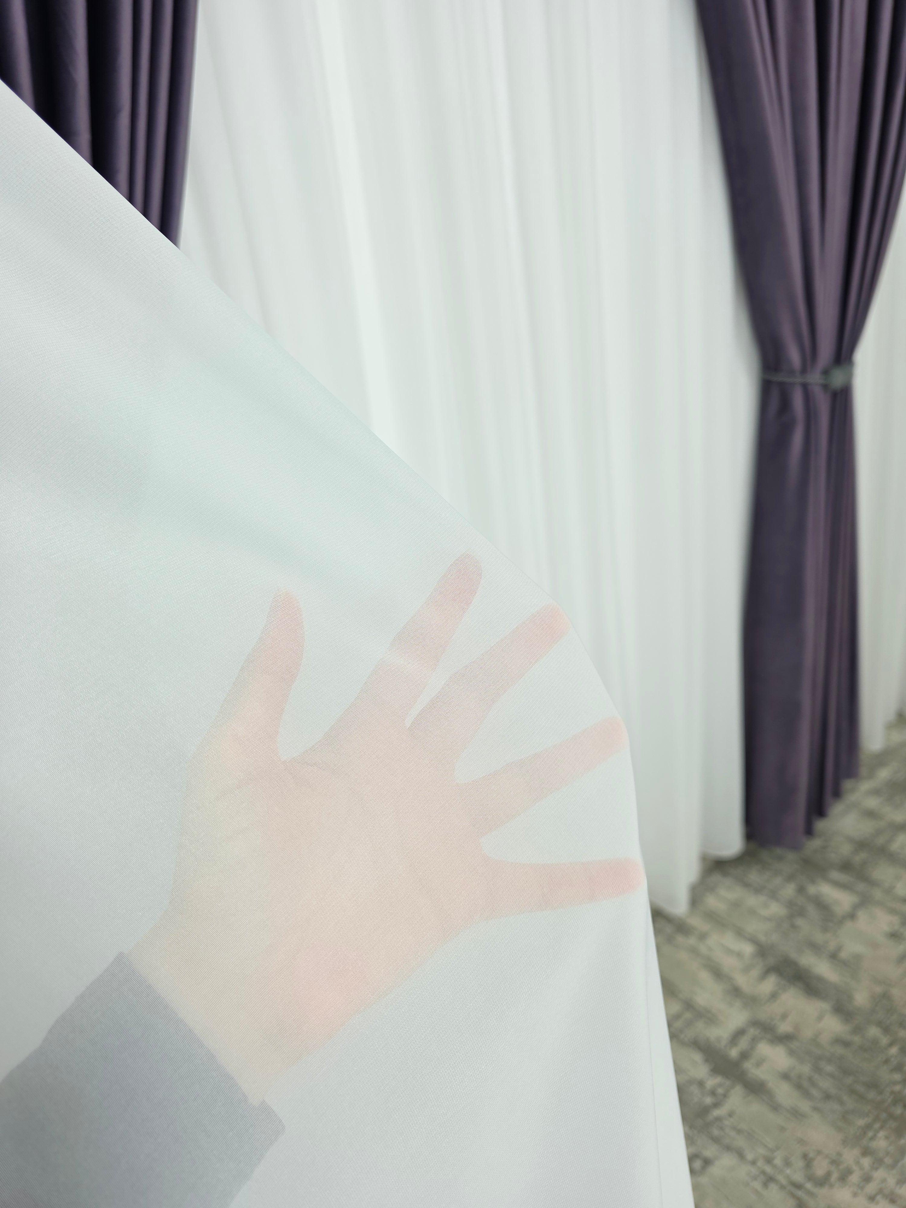 Set Barni: Perdea Voal Alb Premium Si Draperie Catifea Mov