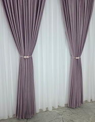 Set Suzana: Perdea Albă Din Voal Si Draperie Catifea Mov Lila