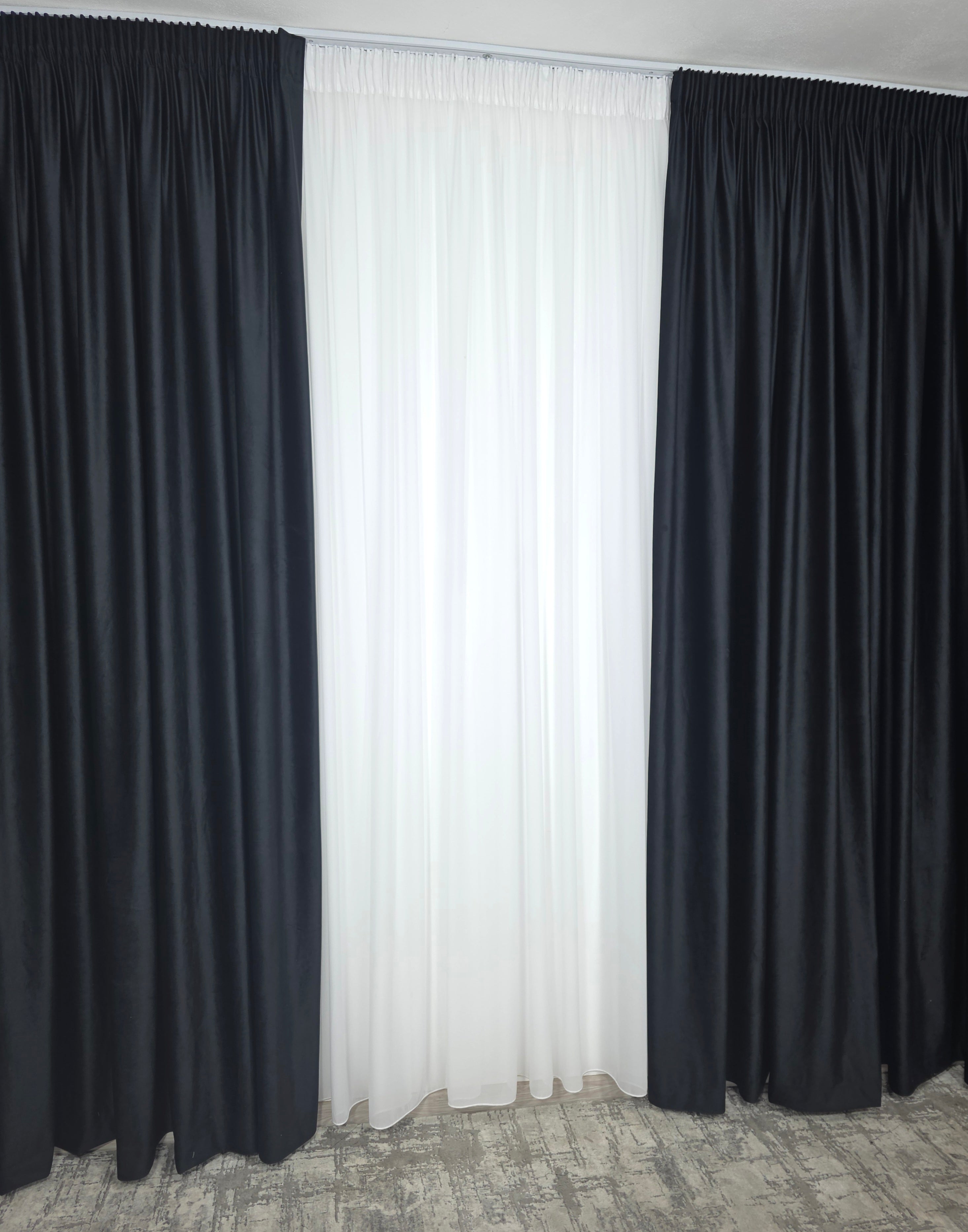 Set Tenebris: Perdea Voal Premium Si Draperie Catifea Negru