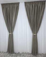Set Turta Dulce: Perdea Voal Premium Si Draperie Catifea Cafea Cu Lapte