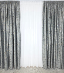 Colectia Elegance: Perdea Voal Premium Si Draperie Catifea Gri Mediu Cu Insertii model Golden