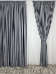 Set Gri Ciment: Perdea Voal Premium Si Draperie Catifea Gri Mediu