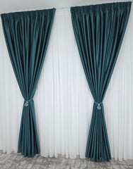 Set Premium: Perdea Matase Alb Imaculat și Draperie Verde Turcoaz Catifea Garantat Opacă Blackout 100%