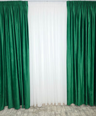 Set Breva: Perdea Albă Din Voal Si Draperie Catifea Verde Smarald