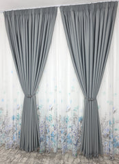 Set Argint Nordic: Perdea Din Voal Cu Model Floral Si Draperie Gri Blackout 90%