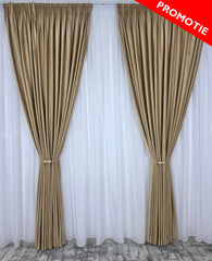 Set Alina: perdea in cristal alb cu forme geometrice si draperie catifea miere
