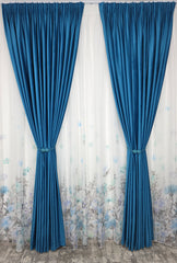 Set Laguna de Safir: Perdea Din Voal Cu Model Floral Si Draperie Catifea Turcoaz Azur