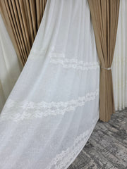 Set Liora: perdea crem din in gros cu broderie si draperie catifea crem-miere