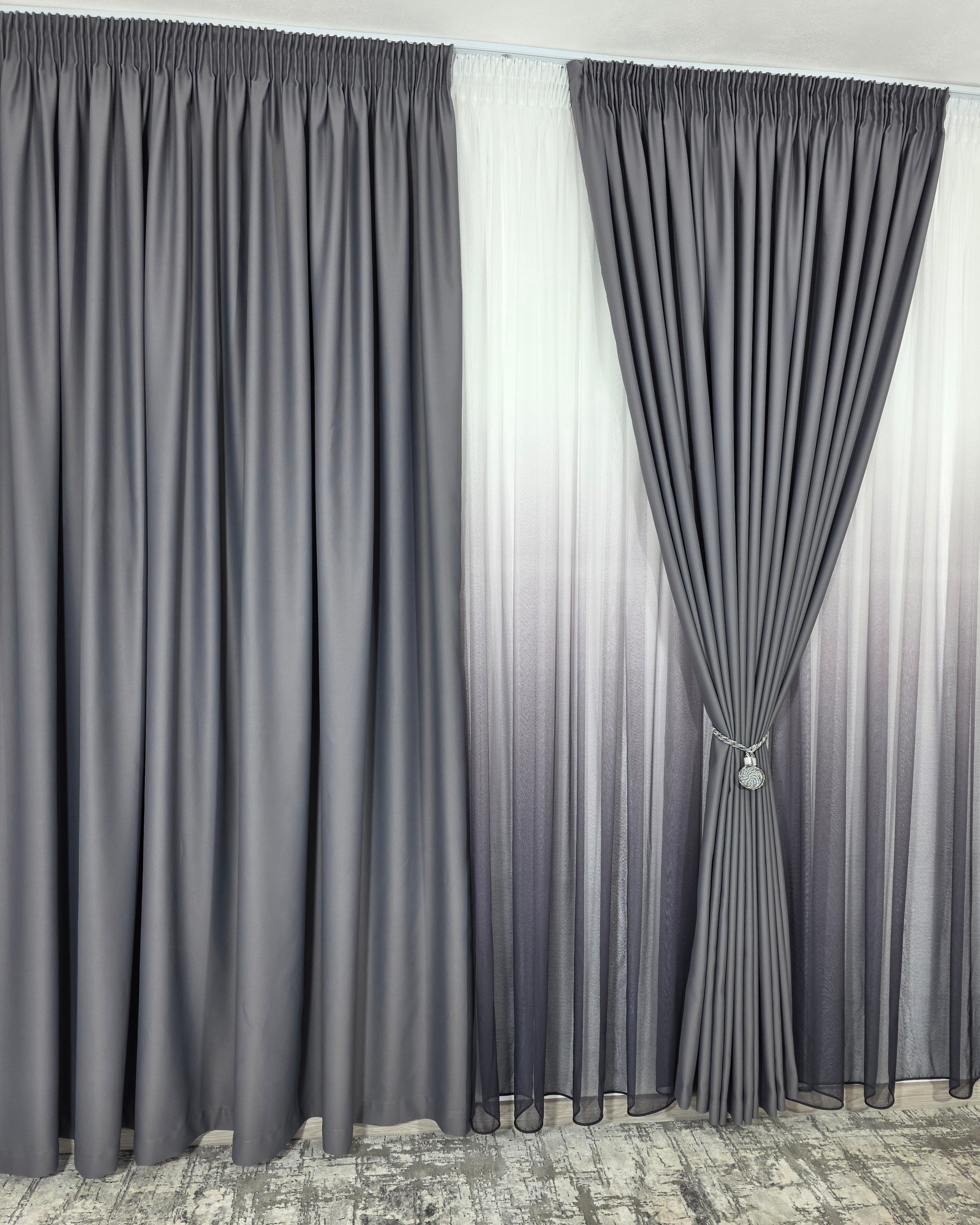 Set Hera: perdea bamboo degrade gri mov si draperie simpla gri inchis blackout 98%
