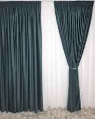 Set Como: Perdea Voal Premium Si Draperie Catifea Verde Onix
