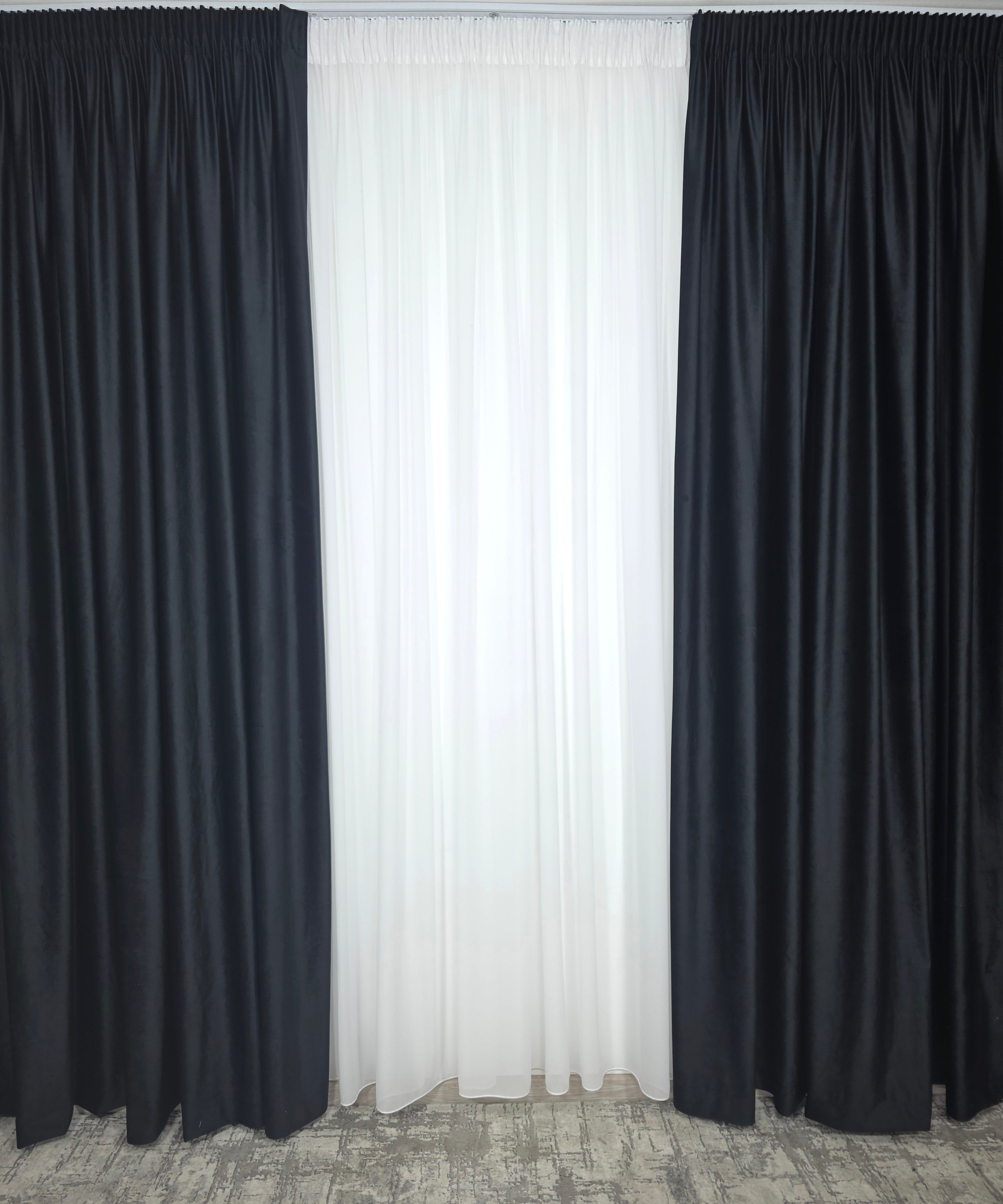 Set Tenebris: Perdea Voal Premium Si Draperie Catifea Negru