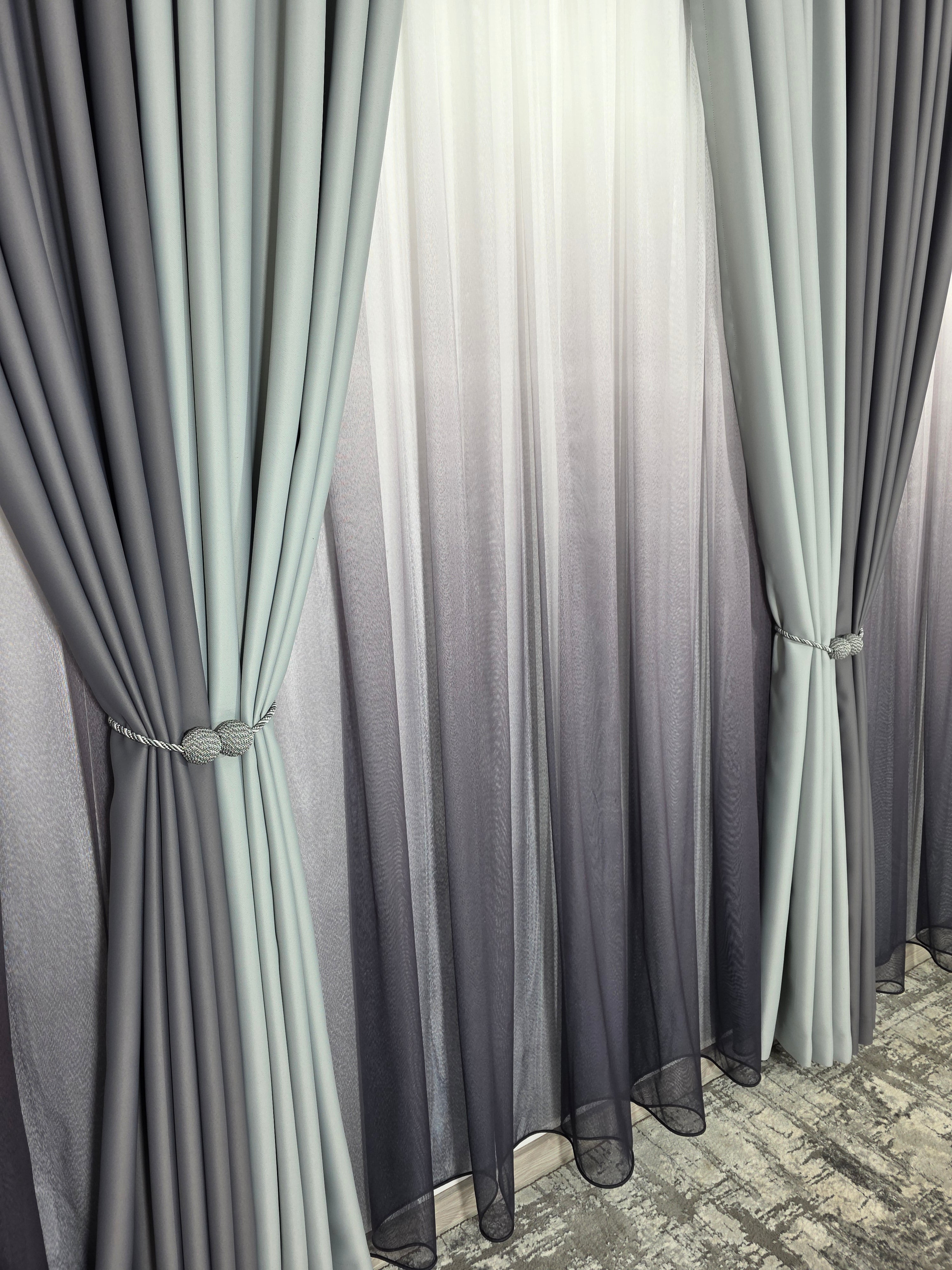 Set Ken: perdea bamboo degrade gri mov si draperie in 2 culori, nuante de gri blackout 98%