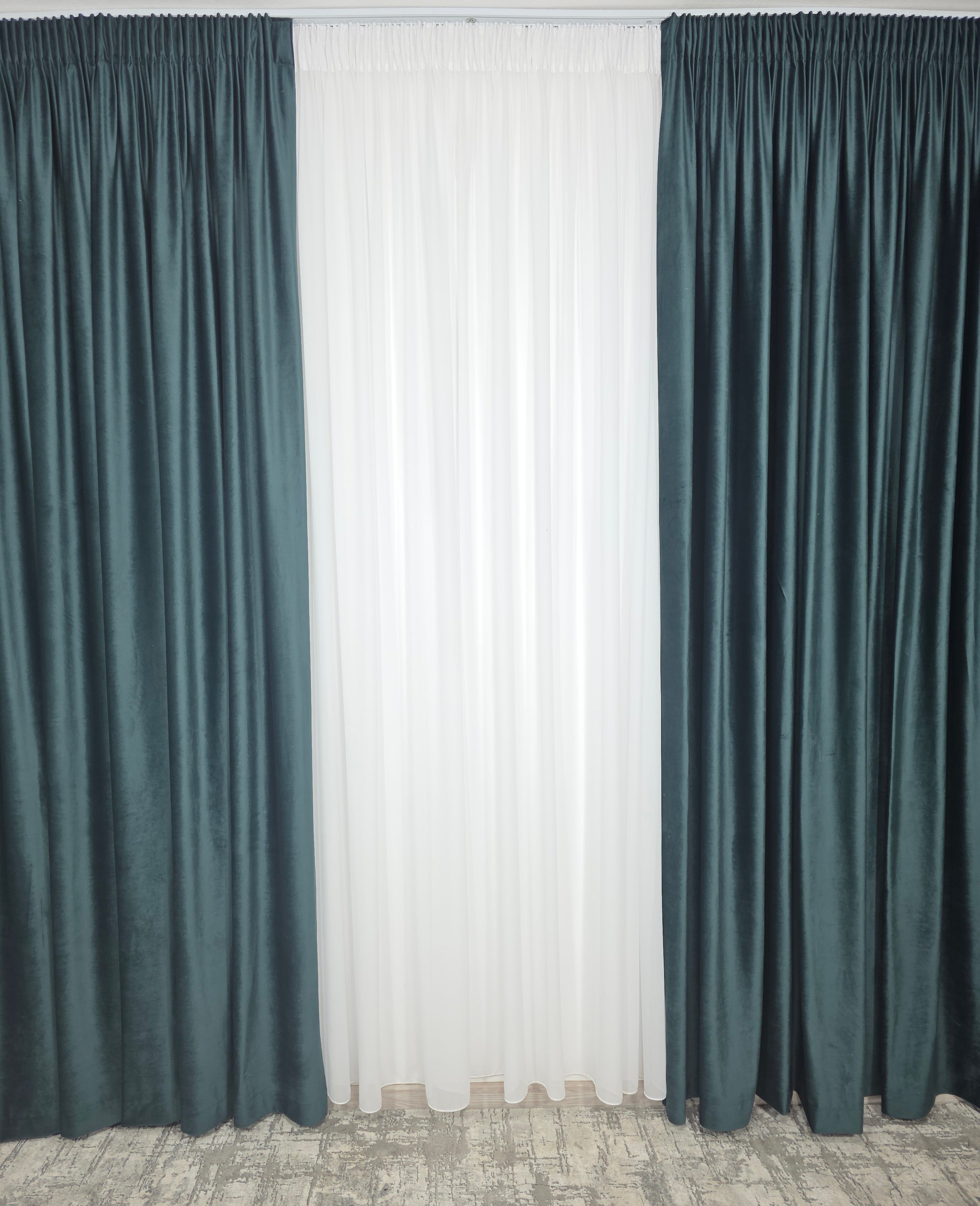 Set Como: Perdea Voal Premium Si Draperie Catifea Verde Onix