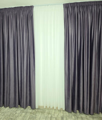 Set Barni: Perdea Voal Ivoire Premium Si Draperie Catifea Mov