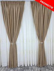 Set Liora: perdea crem din in gros cu broderie si draperie catifea crem-miere