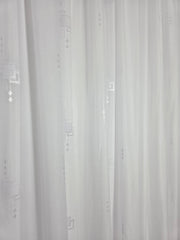 Set Mirabela: perdea alba din in cristal cu forme geometrice si draperie catifea gri deschis