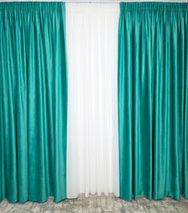 Set Zakynthos: Perdea Voal Premium Si Draperie Catifea Verde Marin