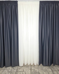 Colectia Blackout Varianta 2005 Perdea Alba Voal Premium Jorjet si Draperie Gri Antracit Blackout 90-95% pentru Living si Dormitor in Nuante Alb, Gri si Antracit