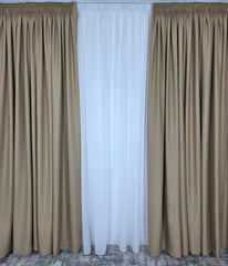 Colectia Blackout Varianta BTN4 Perdea Alba Voal Premium Jorjet si Draperie Cappuccino Blackout 80-95% pentru Living si Dormitor in Nuante Crem, Bej si Lemn Natur