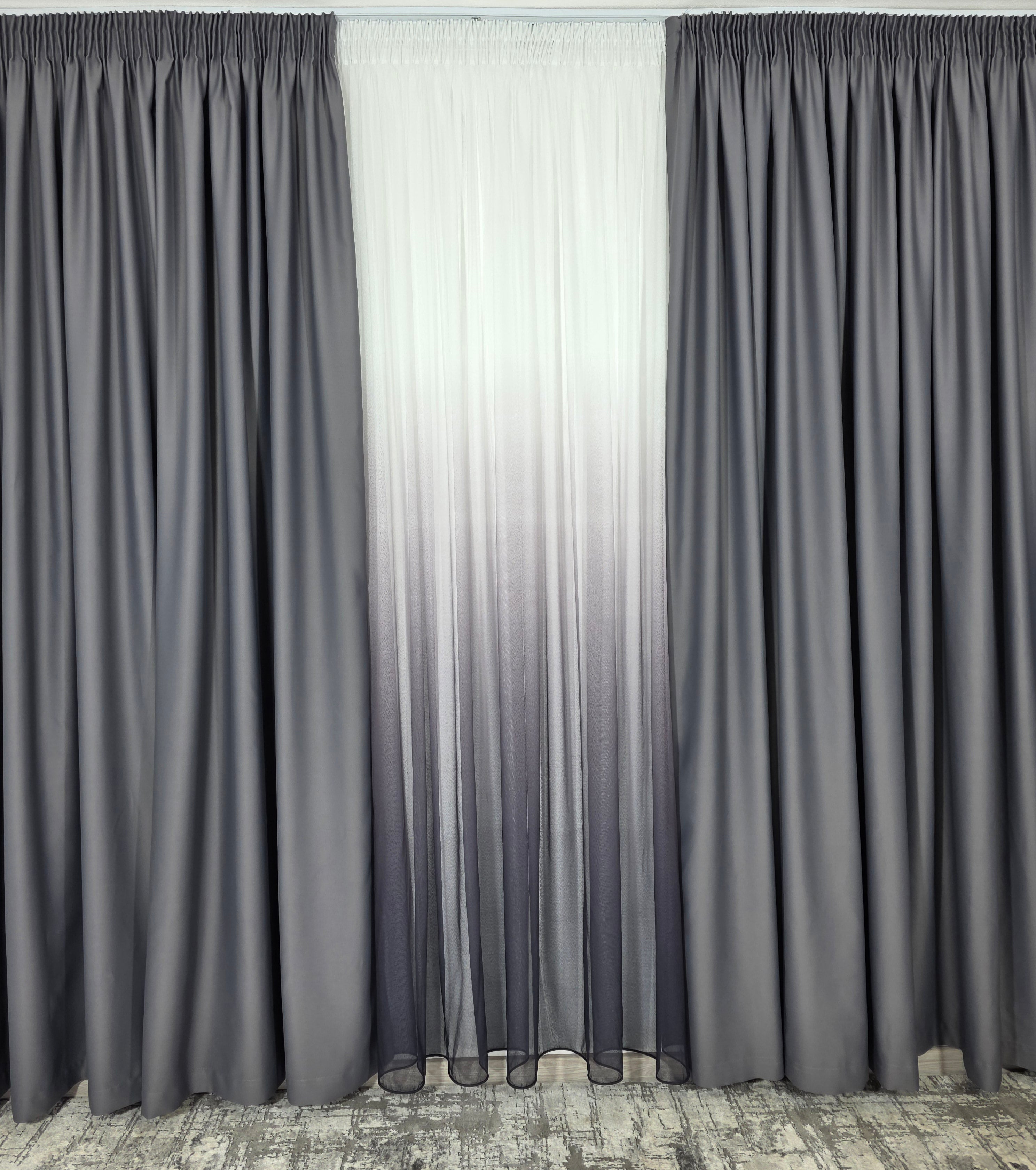 Set Hera: perdea bamboo degrade gri mov si draperie simpla gri inchis blackout 98%
