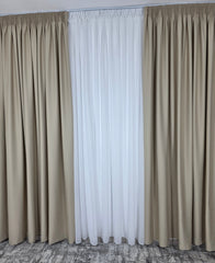 Colectia Blackout Varianta BTN5 Perdea Alba Voal Premium Jorjet si Draperie Crem Blackout 70-90% pentru Living si Dormitor in Nuante Crem, Bej si Alb