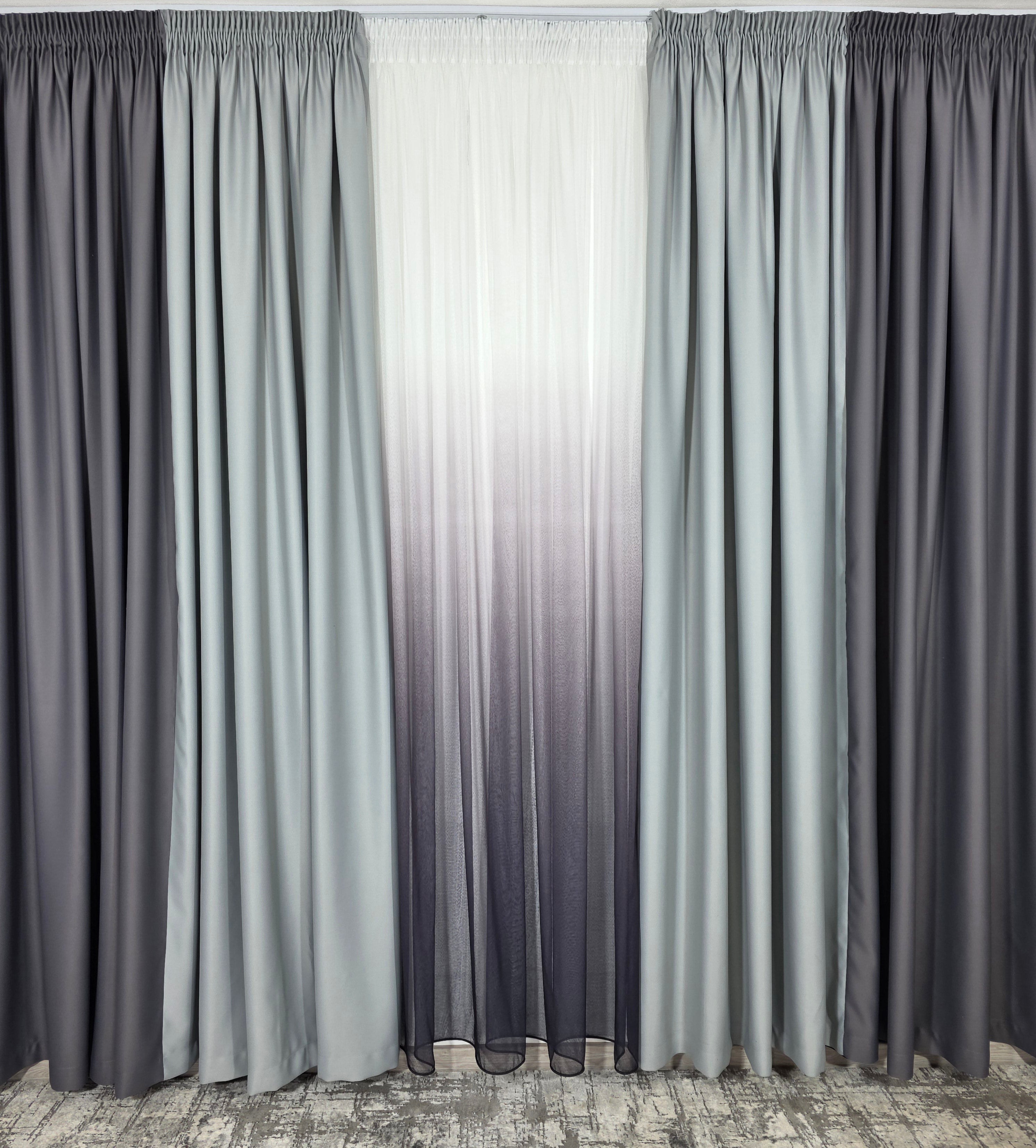 Set Ken: perdea bamboo degrade gri mov si draperie in 2 culori, nuante de gri blackout 98%