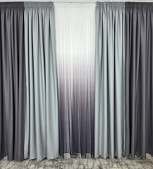 Set Ken: perdea bamboo degrade gri mov si draperie in 2 culori, nuante de gri blackout 98%