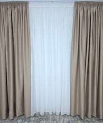 Colectia Hotel: Perdea Voal Alb si Draperii Blackout 90%-Crem Roze