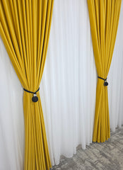 Set Renata: Perdea Voal Premium Si Draperie Catifea Galben