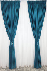 Set Giorgio: Perdea Voal Premium Si Draperie Catifea Turcoaz