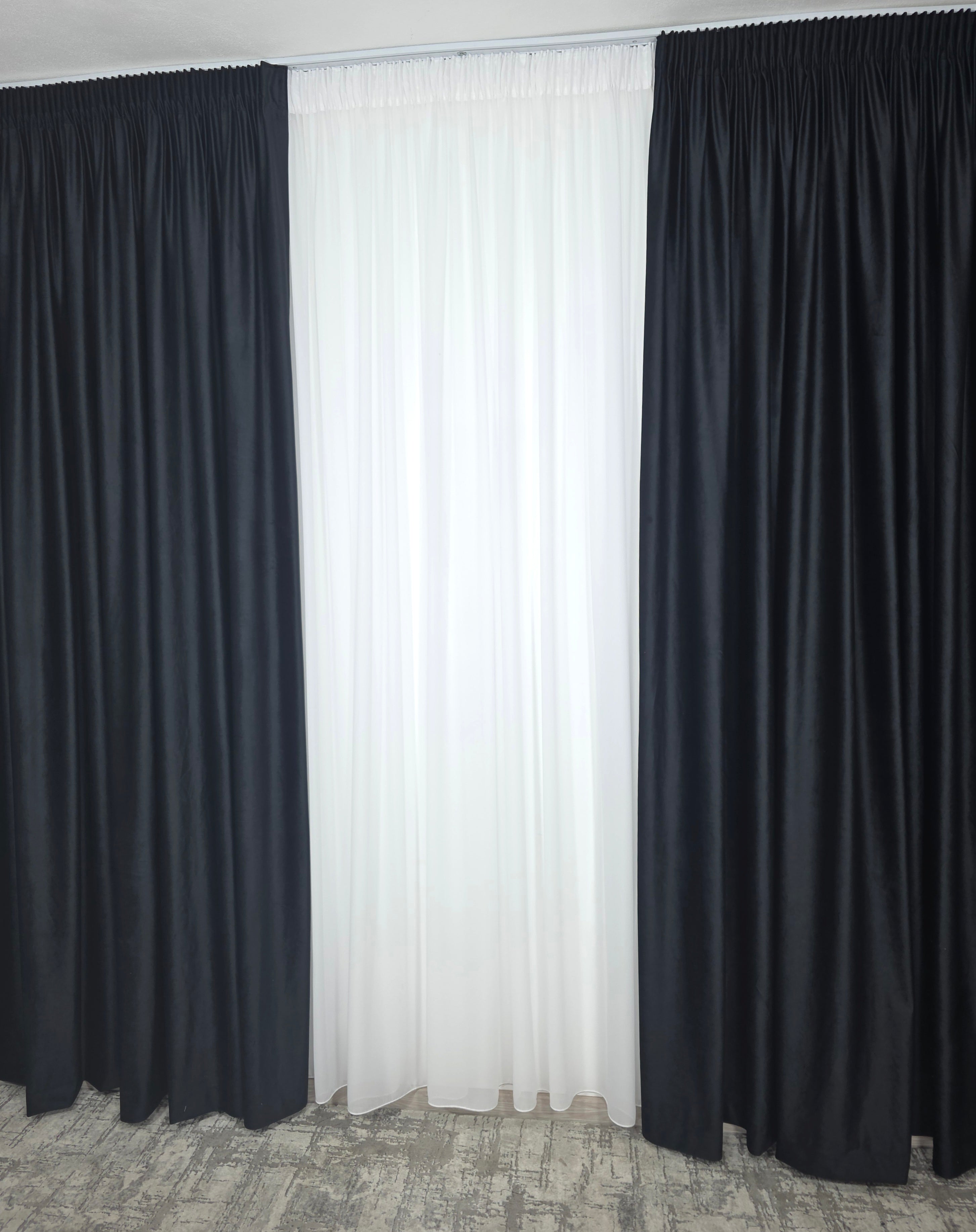 Set Tenebris: Perdea Voal Premium Si Draperie Catifea Negru