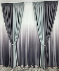 Set Ken: perdea bamboo degrade gri mov si draperie in 2 culori, nuante de gri blackout 90%