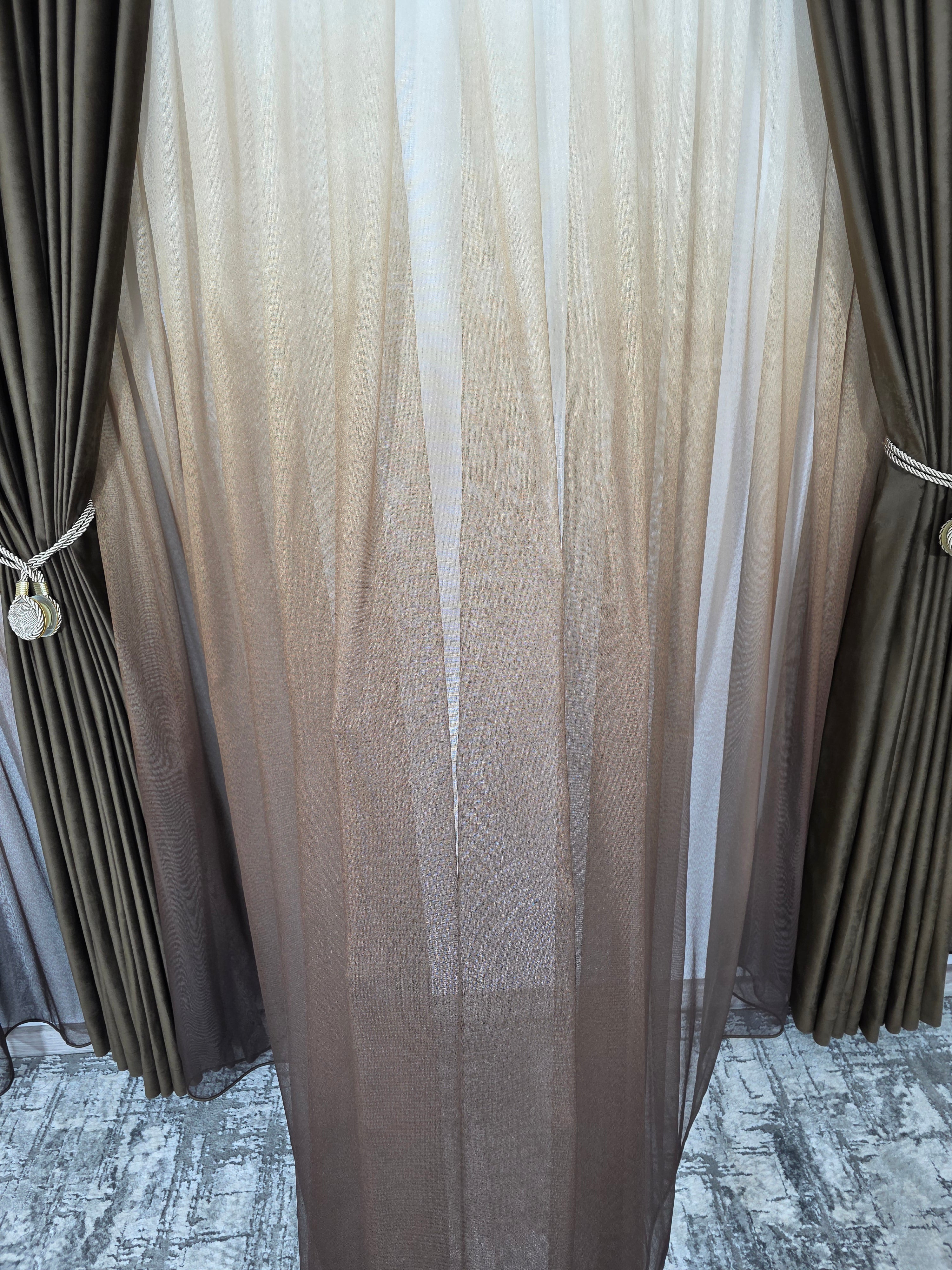 Set Nora: perdea bamboo degrade maro si draperie catifea maro blackout 98%