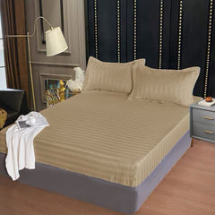 Husa cu elastic din damasc bumbac pentru saltea 160/180x200cm + 2 fete perna - roz pudra - E070- capuccino