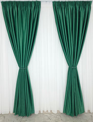 Set Premium: Perdea Matase Alba și Draperie Verde Smarald Catifea Garantat Opacă Blackout 100%