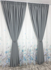Set Argint Nordic: Perdea Din Voal Cu Model Floral Si Draperie Gri Blackout 90%