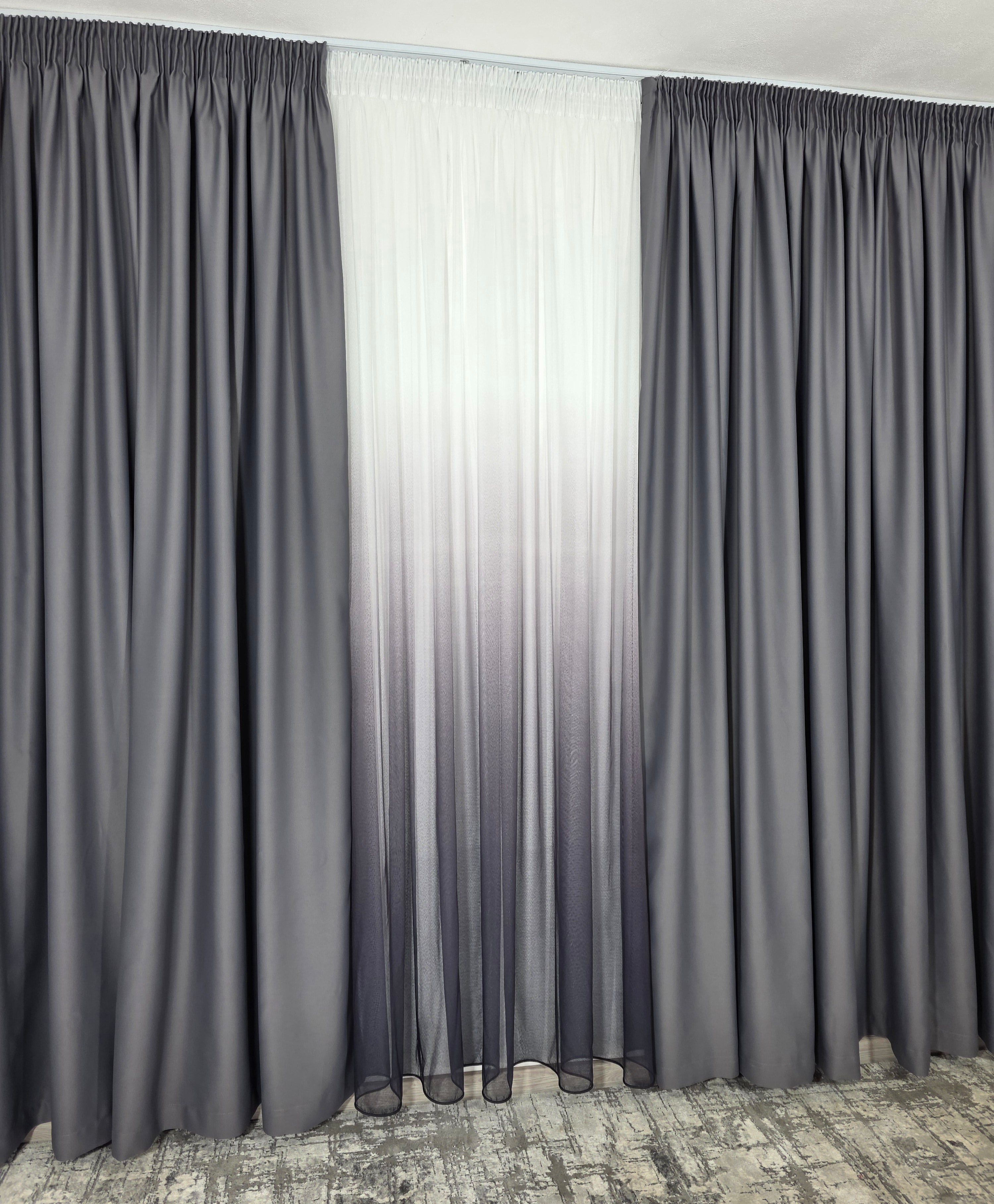 Set Hera: perdea bamboo degrade gri mov si draperie simpla gri inchis blackout 98%