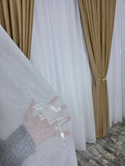 Perdea Alina confecționată din in cristal cu forme geometrice alb cu alb