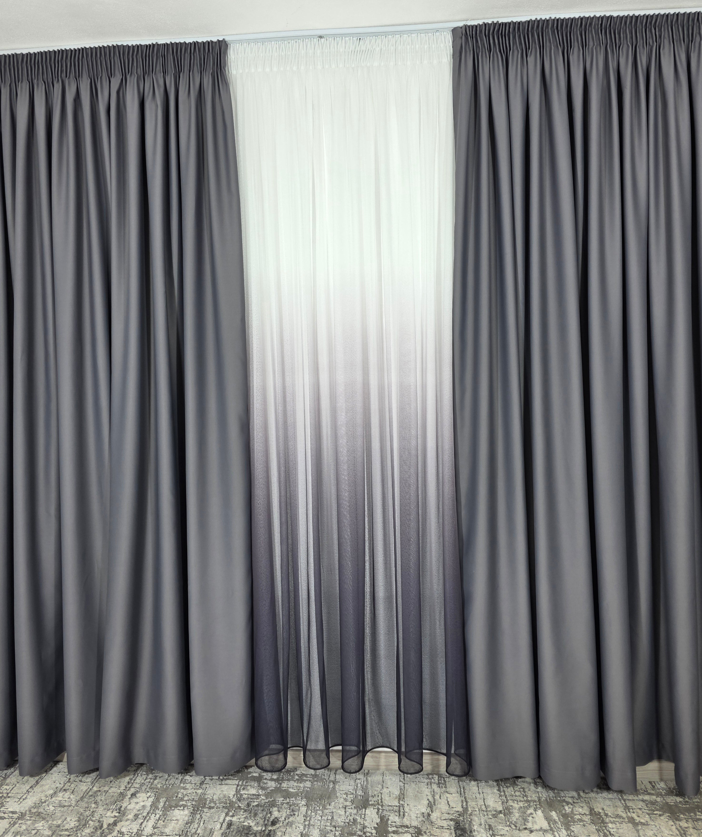 Set Hera: perdea bamboo degrade gri mov si draperie simpla gri inchis blackout 98%
