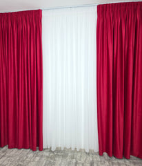 Set Nicoleta: perdea alba simpla voal si draperie catifea rosie